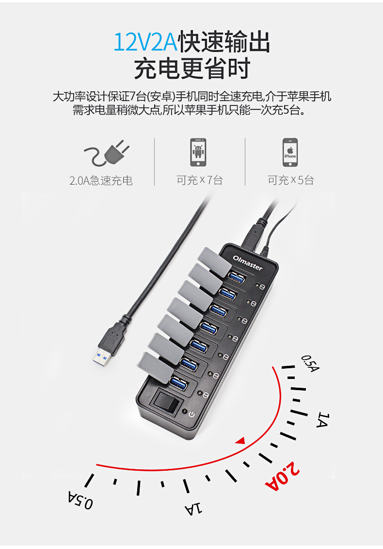 oimaster splitter kéo mười USB3.0 tốc độ cao HUB máy tính xách tay đa năng kiểm soát máy tính để bàn máy tính nhóm HUB - USB Aaccessories den led usb