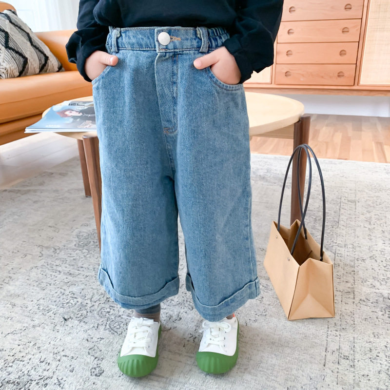 Kids Wide Leg Jeans Spring 2020 New Men and Women Korean Version Of Exotic Fashion Jeans Baby Cropped Pants