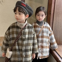 New childrens tartan coat winter thickened cotton coat for boys and girls warm baby casual versatile cardigan