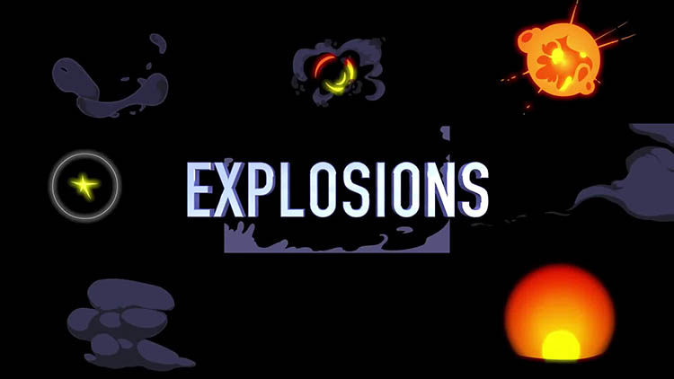 Final Cut Pro X 插件 94个火光闪电烟雾枪爆炸动画漫画卡通MG动画元素 for FCPX