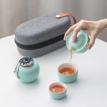 Quick cup ladies tea set Cherry blossom peach blossom simple Ru Kiln travel portable bag one pot two cups Two cups
