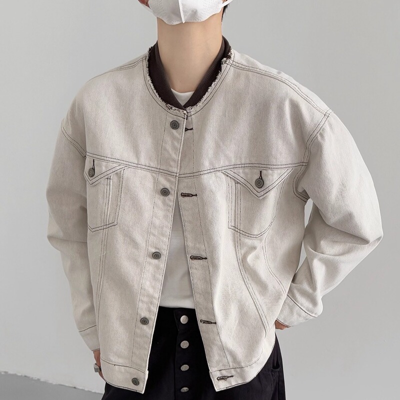 American Retro Raw Edge Stand-Up Collar Workwear Denim Jacket for Men and Women in Spring & Fall Cleanfit Loose Casual Cardigan Jacket American Retro Raw Edge Stand-Up Collar Workwear Denim Jacket for Men and Women in Spring & Fall Cleanfit Loose Casual Cardigan Jacket