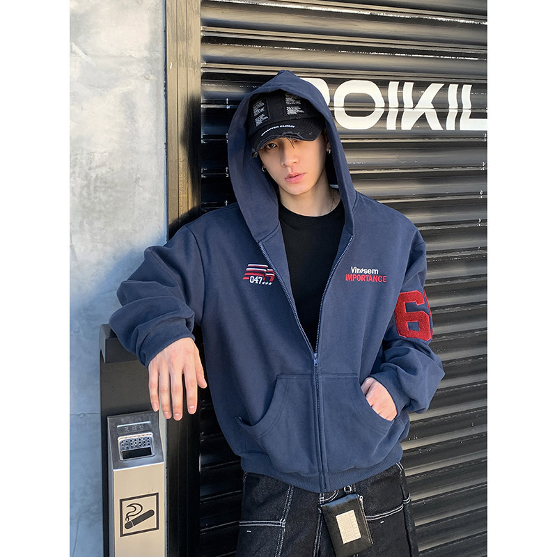 American-Style Spring and Autumn Heavy Embroidered Sweatshirt Jacket for Men and Women with Large Letter Print on the Back, High Street Sports Hooded Long-Sleeve Trendy Top
