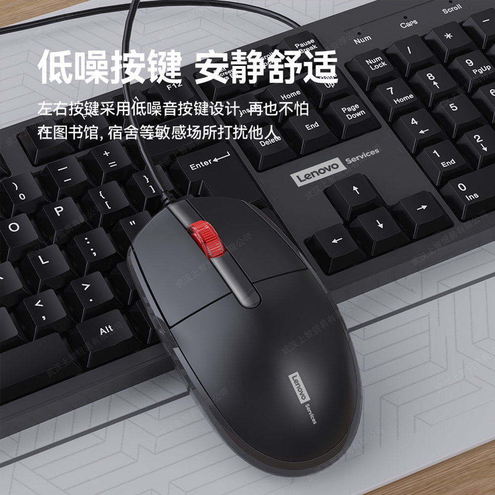 Lenovo Wired Keyboard and Mouse Set, Silent Typing, Office Desktop Computer, Notebook, for Girls