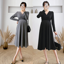 Spring Dress New Pregnancy Woman Dress With Slim Fit Slim Fit Dress Early Spring Long Sleeve Pure Cotton Beat Base Dress Sexy Elastic Dresses