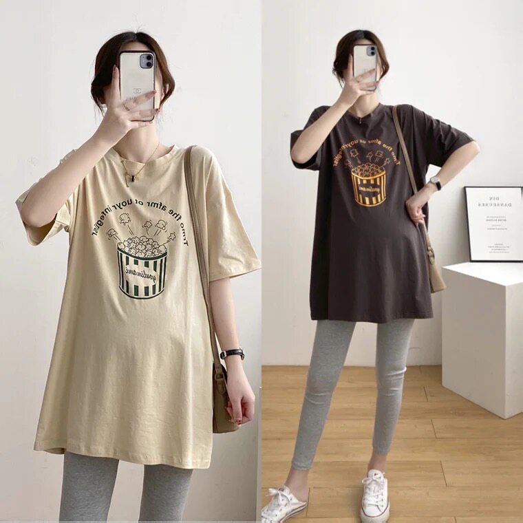 Summer dress new large size Gestational Woman Dress Pure Cotton Short Sleeve T-shirt Pregnant Blouse Women Web Reddits Suit Summer Clothes