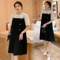 2022 summer fit new large code gestation maternity dress with long dress and dress foreign air fake two A word dress minus age little short dress