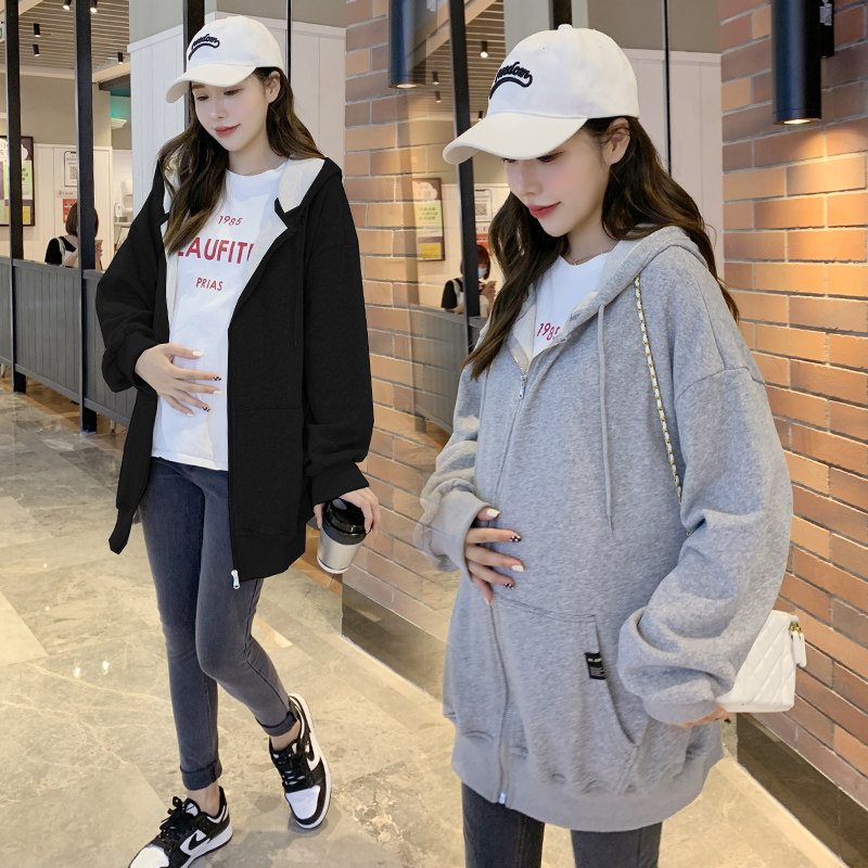Autumn Winter Dress New Large Size Gestation Maternity Dress Plus Suede Hoodie Sweatshirt Polo Coats Boomer Blouse Women 200 Catty Suit