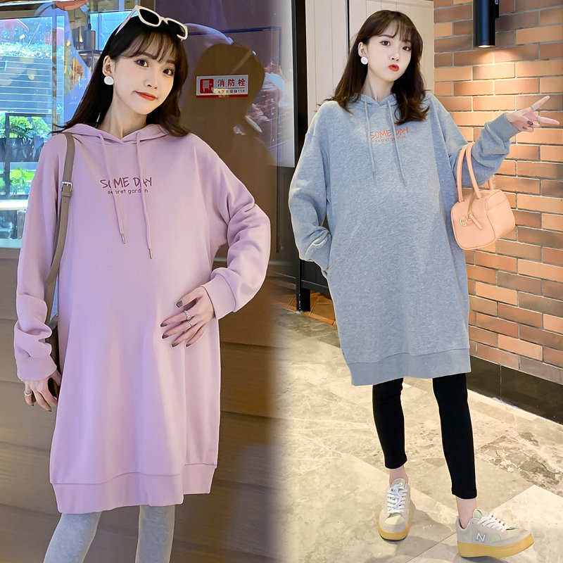 Autumn and winter new Korean version of large size maternity clothes loose medium and long version plus velvet vests foreign style cotton coat set tide