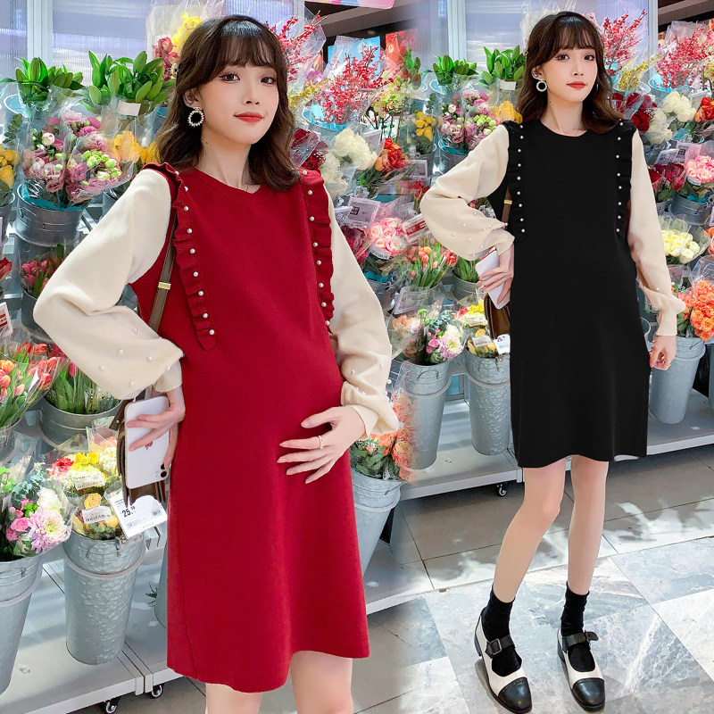 Spring clothing New Year's Eve gestation in the middle of a long version of a fake two-piece foreign dress and a fur coat boomer suit for Chinese New Year clothes