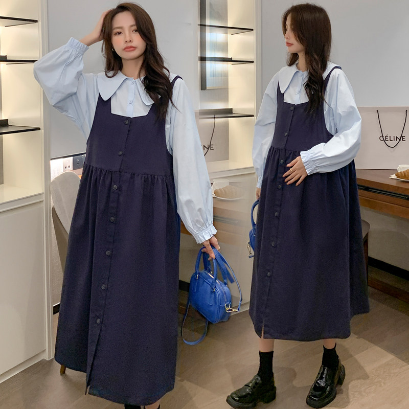 Spring and autumn clothes Han version Large size Size Pregnancy Woman Dress loose Two style foreign dress Baby With Baby Bag Nepotism Suits 200 catty