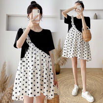Pregnancy Woman Dress Spring Dress New Korean Version Short Sleeve Wave Dot even dress Dress Big Code Easy splicing Thin Summer A Character Dress
