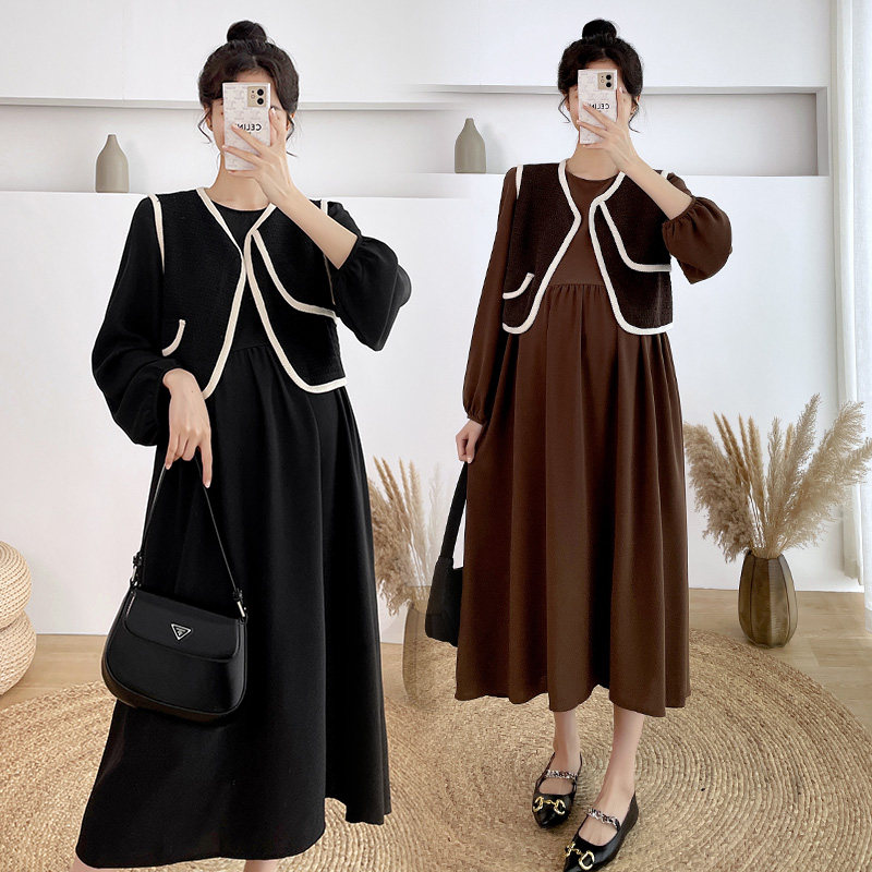 2022 Spring and autumn clothes new Korean version of pregnancy women's clothing loot two-style foreign pie Machia suit Fat MM Long dress
