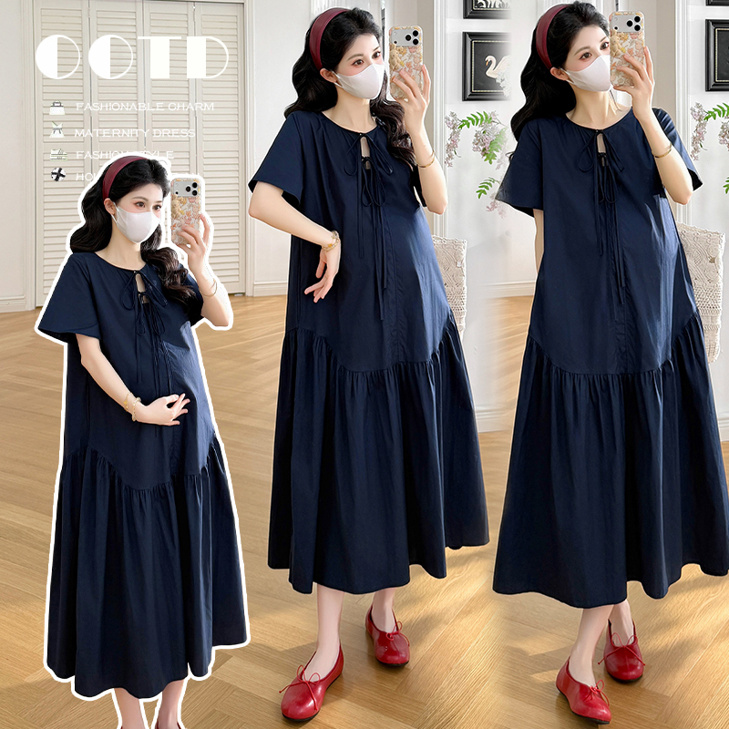 2026 Summer New Style Plus Size Maternity Loose Slimming Long Dress Elegant Over-The-Knee Long Skirt Trendy Mommy Base Dress 2026 Summer New Style Plus Size Maternity Loose Slimming Long Dress Elegant Over-The-Knee Long Skirt Trendy Mommy Base Dress