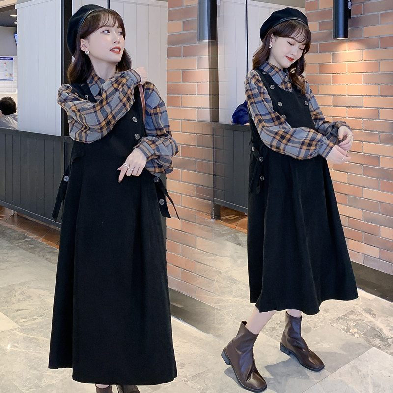 Spring and autumn loaded with new Han version Pregnancy Woman Dress loose Two style foreign dress Dress Shirt Suit Net Red with Baby Bag Skirt