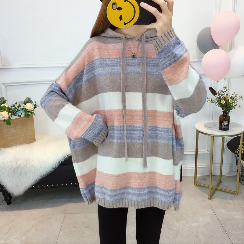 Pregnancy Woman Dress Autumn Clothing New Korean Version of the long version Lianhood headsets Loose Clothing Loose lean autumn and winter bat sleeves Knitted Cardiovert