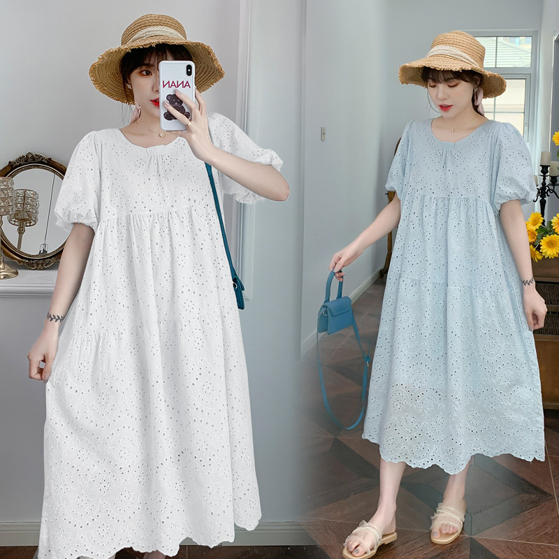 Pregnancy Woman Dress Summer Dress New Korean Version of the Long Edition Dress Fashion style Hollowed-out Slim Fit Slim Short Sleeve Dress