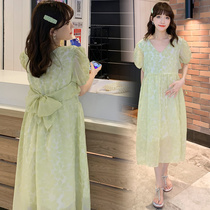 Summer dress new pregnancy woman dress sweet and medium long style dress with dress temperament web yarn fluffy dress net red with underskirt fat MM