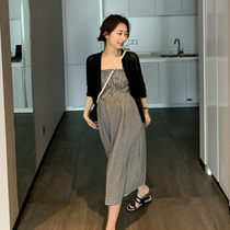 Spring Dress New big code Pregnancy Dress for summer clothing Relaxed Display Slim two sets Dress Net Red with Shoulder Suit Long Dress