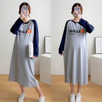 Autumn clothing new Korean version of pregnancy maternity dress with long sleeves Dress Foreign Air Long Sleeve Pure Cotton T-shirt With Kneecap Undershirt