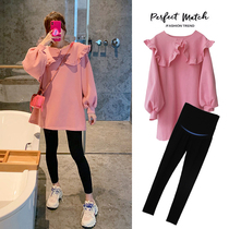 2021 Autumn Winter Dress New Korean Version of Pregnancy Woman Dress Loose Doll Collar Clothing Foreign Air Dress and Dress Chaoma Suit Blouse