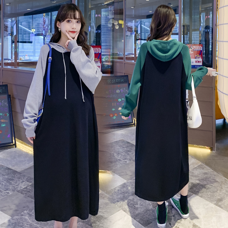 Autumn Winter Dress New Korean Version Large Size Gestational Woman Dress Loose long version of dress with kneecap sweater suit for pregnancy