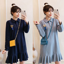 Spring dress new Korean version Large code Pregnancy Woman dress with long sleeves Dress Fat MM Long Sleeve Undershirt Foreign Air Blouse