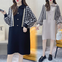 Autumn Winter Dress New Pregnancy Maternity Dress Loot In a Long Knit Cardiovert Dress Fake two-piece Undershirt Pregnancy Suit