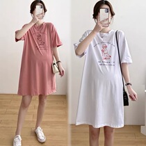 Summer dress new large code gestation maternity dress with long style dress foreign air T-shirt pure cotton blouse net red suit