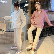 Autumn Winter New Korean Version of Pregnancy Womens Clothing Easy to Lianhood Clothing Foreign Air Cardiovert Coats Boomer Suit Foreign Air Blouse