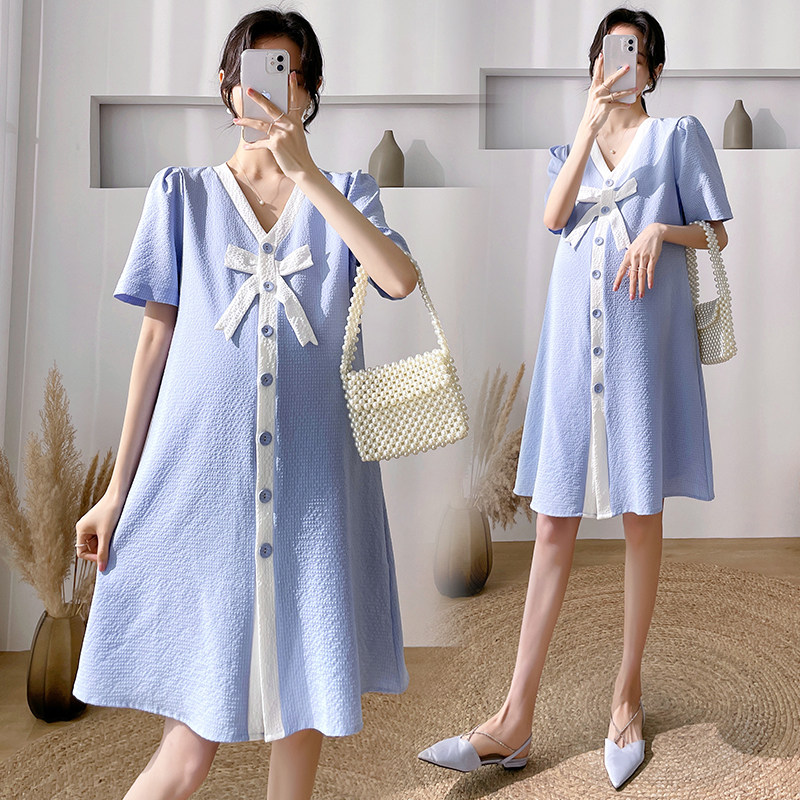 Summer dress new gestational woman with thin medium long version of the dress Summer Yansends small short dress name Yuanyan short sleeve A-word dress
