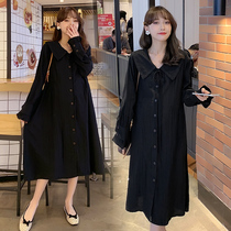 Pregnancy Woman Dress Spring Dress New Korean Version long sleeves Long sleeves Dress Loose Fashion Pure Color Doll Collar Shirt Skirt