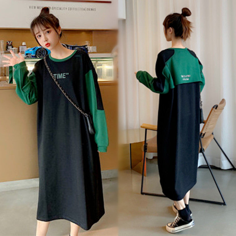 Pregnancy Woman Dress Autumn Clothing New Korean Version With Long Version Over Kneecap Large Size Loose 200 Catty Pregnant Women's Wee Skirt Tide