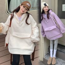 Autumn Winter Dress New Korean Version Casual Gestational Pregnancy Maternity Dress with Velvet Clothing Web Red suit thickened blouses