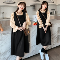 Pregnancy Woman Dress Spring Clothing in Korean version Long braces Strap Dress Spring Big Code Loose and Thin Beat Bottom Skirt Two Suits