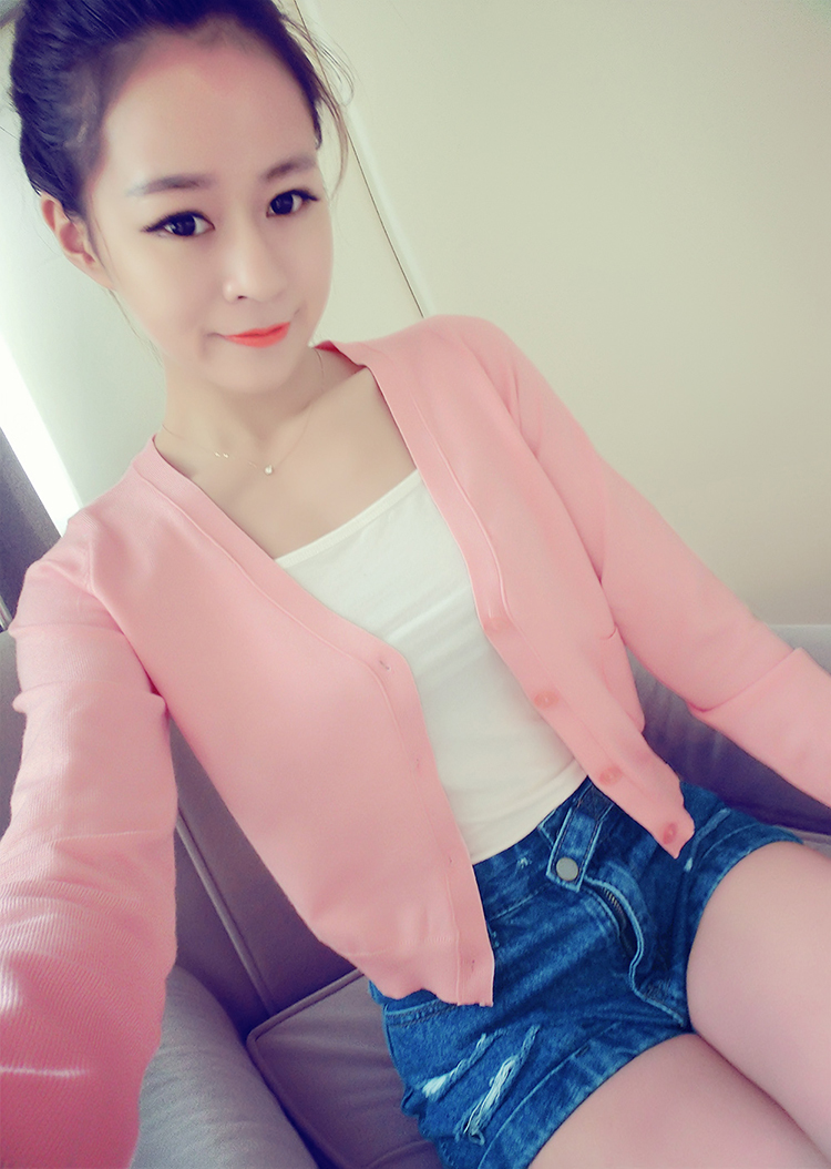 Slim slimming eo cao Hàn Quốc ngắn áo len cardigan của phụ nữ màu rắn dài tay áo bên ngoài có một chiếc áo khoác nhỏ khăn choàng vest vai áo len dáng dài