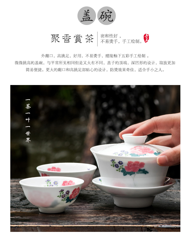 Liling porcelain porcelain tea set MAO ceramic kung fu tea set under the glaze color hand - made gift set four seasons flower teapot teacup