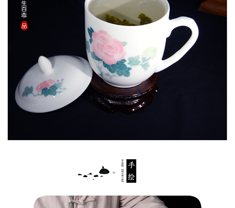 Liling ceramic cup with cover cup of pure hand - made office tea cup victory household porcelain cup gift cup can be customized