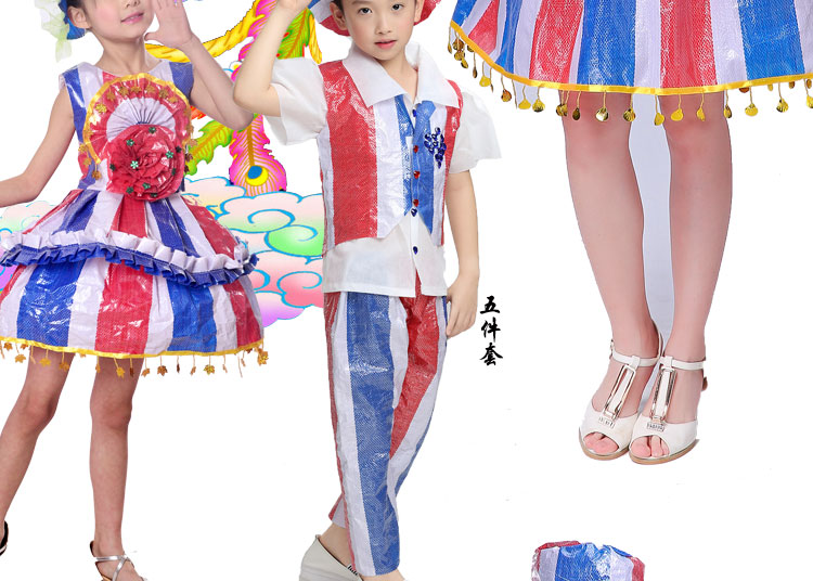 Trang phục dành cho người lớn catwalk dành cho trẻ em mặc váy cho trẻ em Bảo vệ môi trường Trung thu 11 Sinh viên môi trường trình diễn thời trang quần áo trẻ con