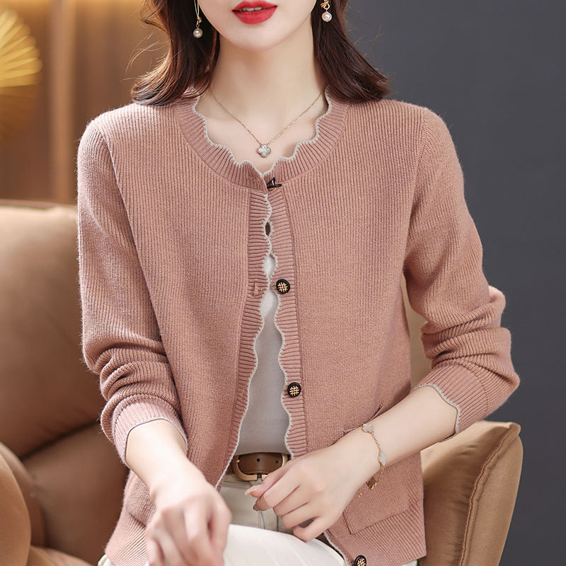 Tweed Style Spring & Fall New Round Neck Wool Jacket Women's Short Bottoming Top Loose Cashmere Knitted Cardigan Sweater