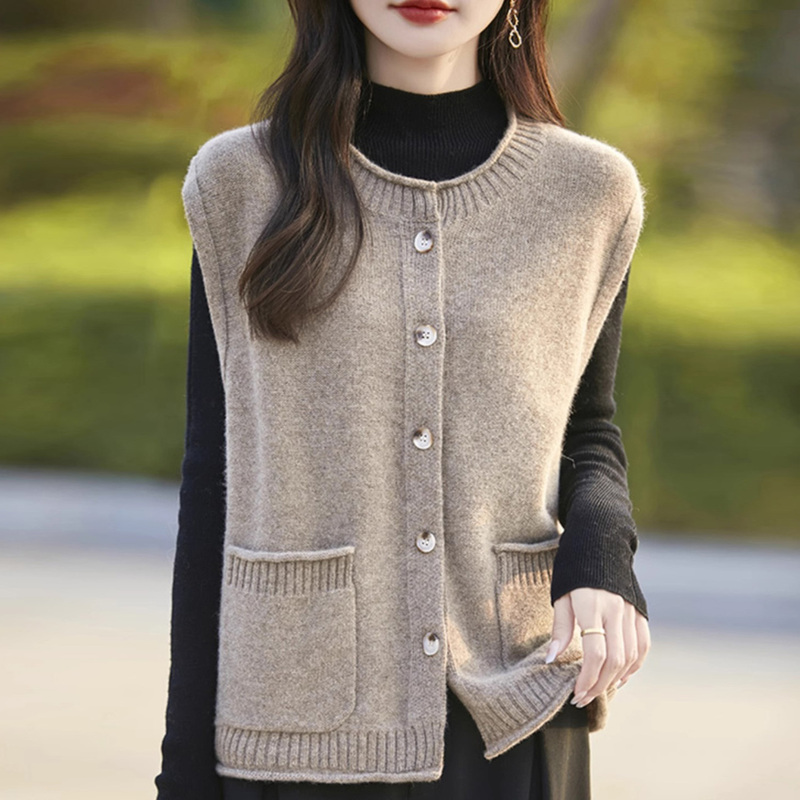 New Autumn and Winter Cashmere Knitted Vest Cardigan for Women, Sleeveless Sweater Jacket, Loose Wool Base Layer Vest