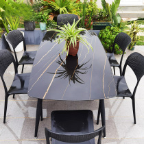 Outdoor tables and chairs Garden garden stackable household backrest tables and chairs Simple leisure Milk tea shop Nordic Outdoor tables and chairs