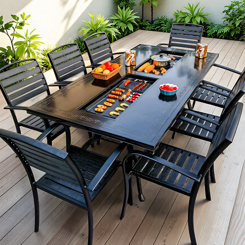 Outdoor Tables and Chairs, Courtyard Garden Terrace Leisure Tables and Chairs, Smokeless Electric Grill and Charcoal Grill Dual-Use Outdoor Barbecue Tables and Chairs Outdoor Tables and Chairs, Courtyard Garden Terrace Leisure Tables and Chairs, Smokeless Electric Grill and Charcoal Grill Dual-Use Outdoor Barbecue Tables and Chairs
