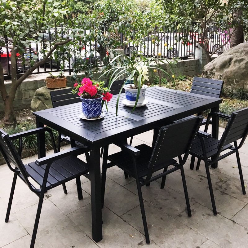 Outdoor Table And Chairs Patio Villa Garden Terrace Casual Outdoor Open Air Milk Tea Coffee Shop Corrosion Resistant Plastic Wood Table And Chairs