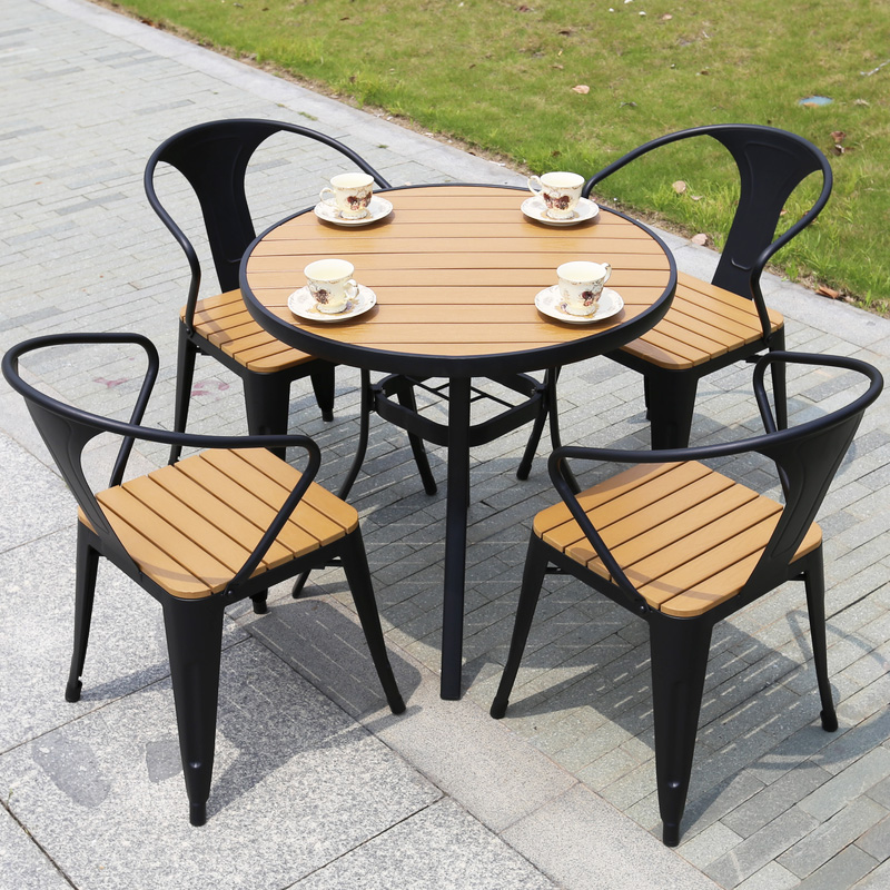 Outdoor table and chairs Combined garden Courtyard Balcony Leisure Room Outside Cafeterie Milk Tea Shop Commercial Plastic Wood Iron Art Table and chairs