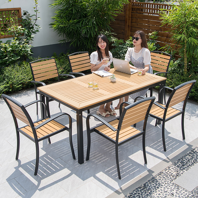 Outdoor Table And Chairs Outdoor Patio Garden Open-air Balcony Table and chairs Combined sweet products Milk Tea Coffee Shop Plastic Wood Table and chairs