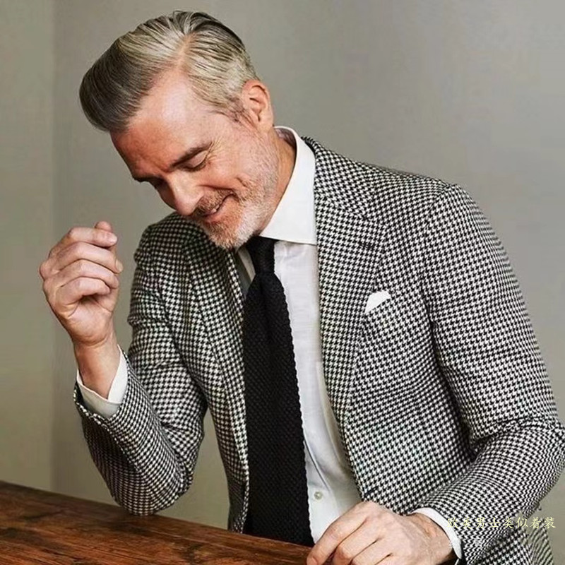 British Retro Windsor Check Wool Slim-Fit Men's Plus-Size Suit, Autumn and Winter Houndstooth Suit Jacket British Retro Windsor Check Wool Slim-Fit Men's Plus-Size Suit, Autumn and Winter Houndstooth Suit Jacket