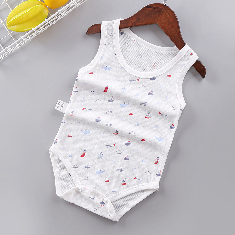 Bé bé onesies mùa hè cotton siêu mỏng không tay áo ghi lê quần áo cáp treo lưới túi rắm quần áo tam giác leo quần áo trẻ em cao cấp
