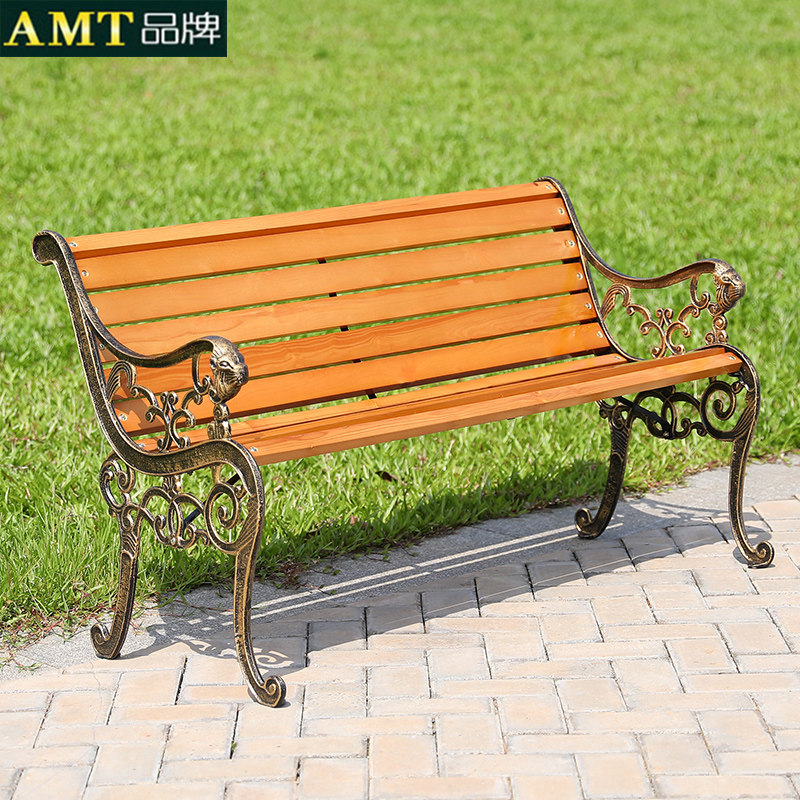 Park Chair Outdoor bench Solid wooden casual chair square chair block anti-corrosion wooden courtyard backcast iron chair