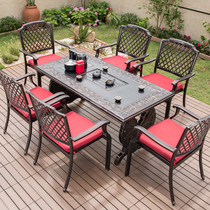 Simple new Chinese tea table and chair combination kung fu tea table home integrated tea tea set leisure cast aluminum outdoor table and chair